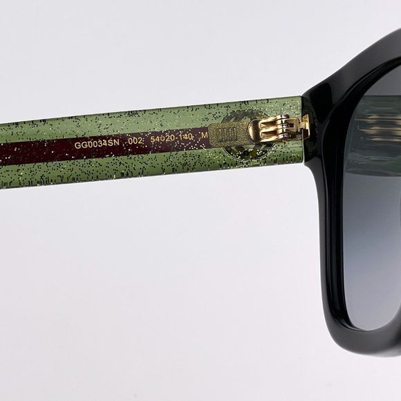 GUCCI GG0034SN 002 Sunglasses Black Green Red Grey Gradient Rectangle Women - Picture 8 of 10